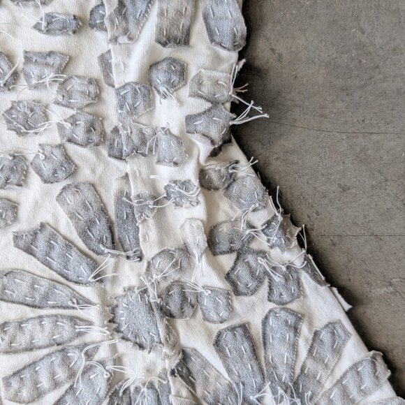 Alabama Chanin Gray White Floral Handstitched Mini Dress small - Picture 6 of 11